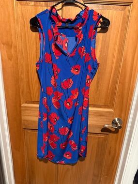 41 Hawthorn women’s Blue Floral One-Piece dress with Red Print size m